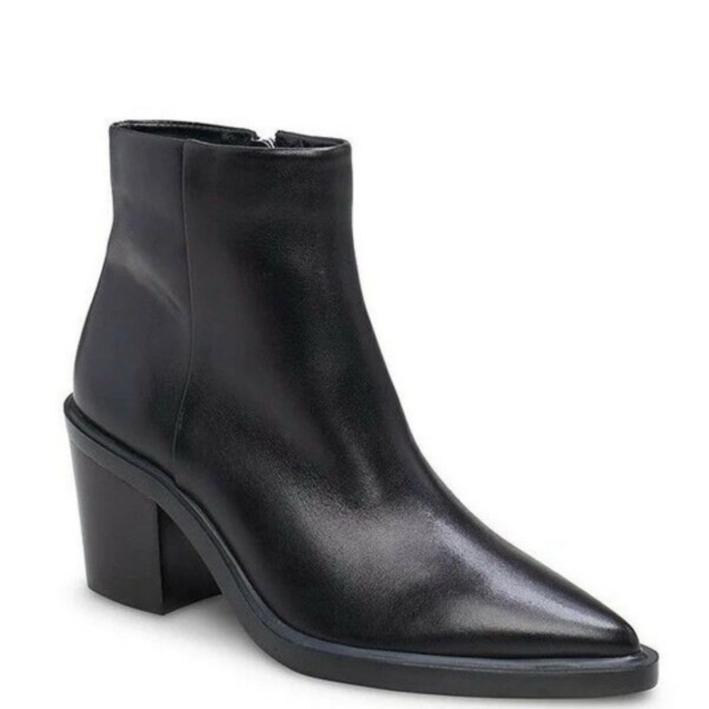 Vince Camuto Rinvalla Bootie - Black Leather, Pointed Toe, Low Block Heel Sz 10
